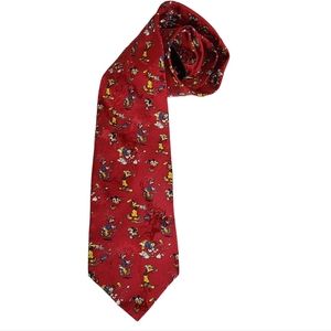 The Disney Store Mickey Mouse Donald Duck Golf Silk Tie Red Goofy